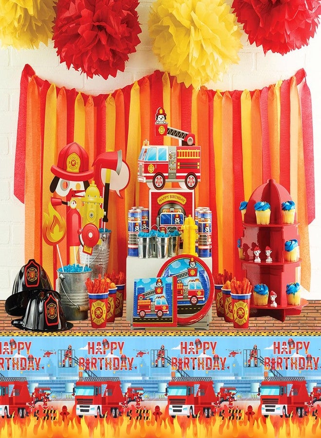 PHOGARY Firetruck Birthday Decorations 3 PCS Firetruck Tablecloths, Firefighter Tablecloths Disposable Plastic Rectangle Table Cover for Kids Baby Shower Fire Truck Birthday Party Supplies 54" X 108" - Image 5